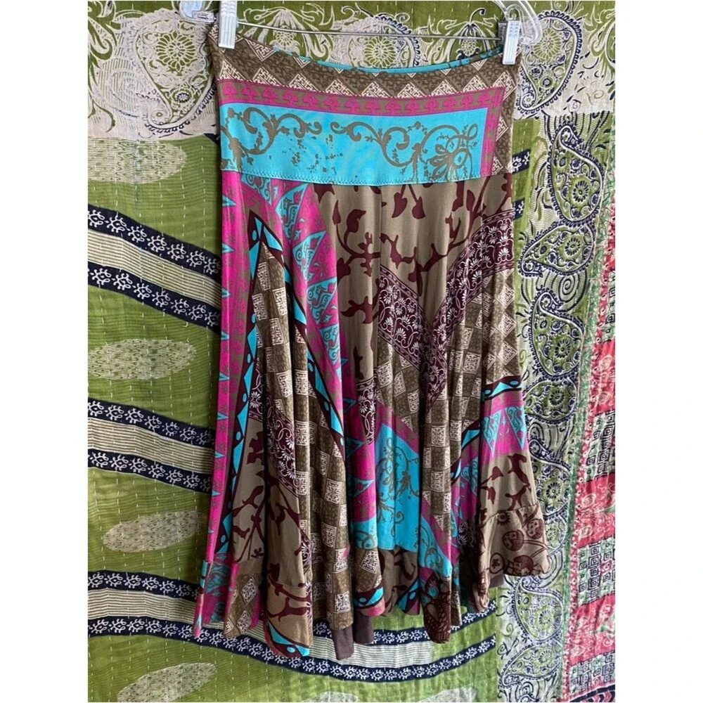 Y2K Chacok Multicolored Ornamental Print Boho Artsy Midi Skirt Size 1/ Small